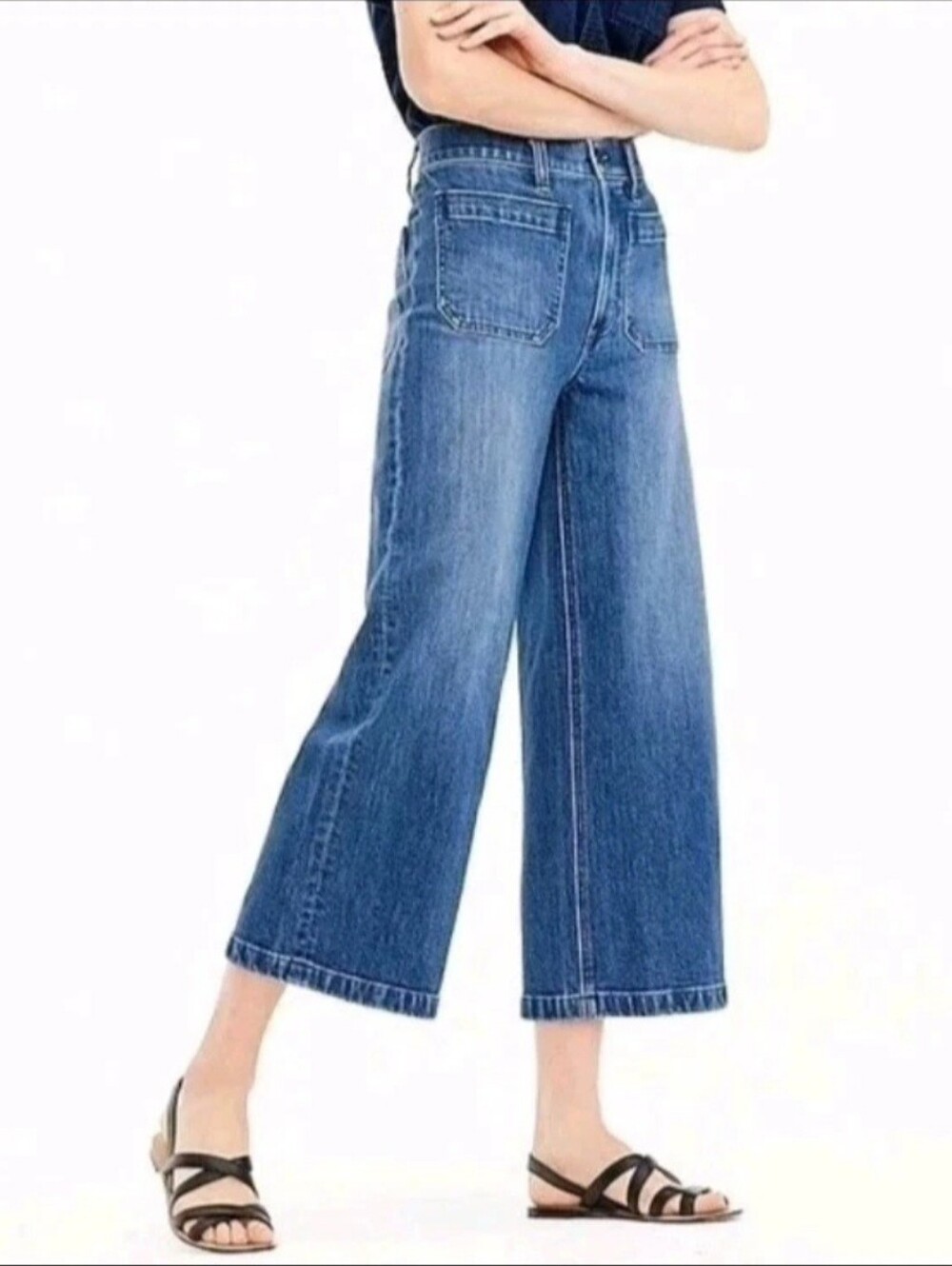 NWT J. Crew Point Sur High-Waist Wide-Leg Cropped Sailor Jeans Medium Blue Denim
